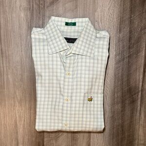 Masters Clubhouse Collection Checkered Plaid Long Sleeve Button Down - Medium
